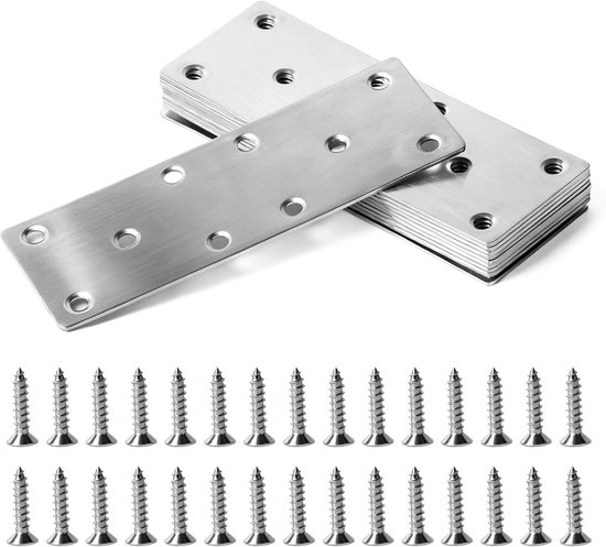 10 platte verbindingen, geperforeerde plaat, houten connector, metalen connector voor hout, geperforeerde platen, metalen plaat met gaten, platte hoek, platte hoek, ijzeren plaat, montageplaat