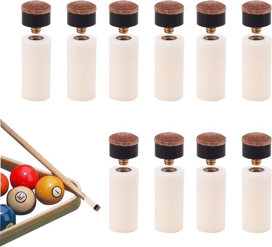 10 Sets Snooker Tips en Accessoires voor Pool, 10mm Vervangingen, Hard Leer en Plastic Sleeves, Ideaal voor Poolspel en Snooker Gebruik van Merkloos