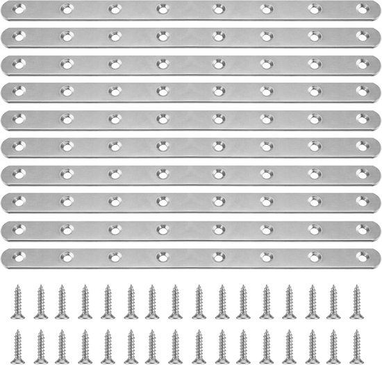 10 stuks 244 x 19 mm platte verbinders, roestvrij staal, geperforeerde platen, houder, metalen connector