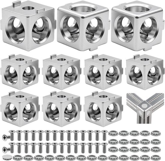 10 stuks 3-weg hoekhoeken, kubusverbinder, aluminium profiel, connector, 20 x 20, accessoires met schroeven en moeren, aluminium profielen 2020 voor extrusieprofiel hoek, wandhouder