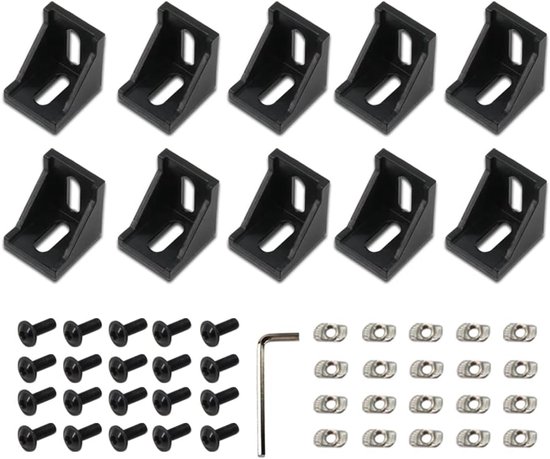 10 stuks 4040 hoekhoek zwart rechthoekig met M6 schroeven 4040 serie voor sleuf 8 mm aluminium extrusieprofiel accessoires (4040 serie zwart met moer)