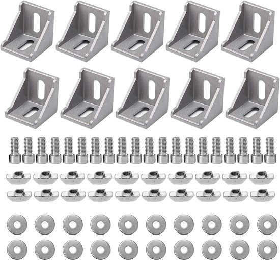 10 stuks 4040 hoekhouders van aluminiumlegering zilver bevestigingsprofiel hoekconnector van aluminium aansluiting voor haakse 90 graden met sluitring en M6 inbusschroef