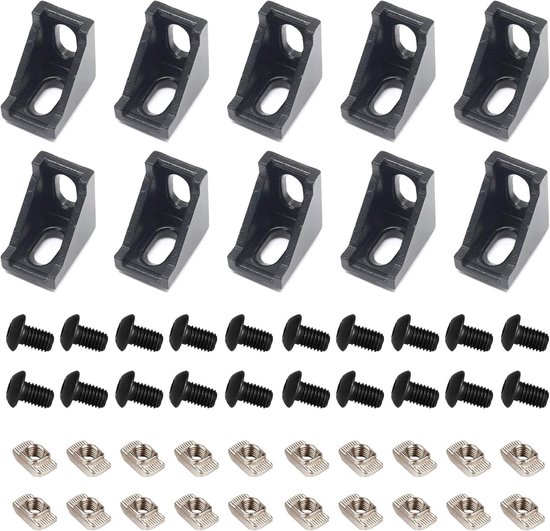10 stuks geëxtrudeerd aluminium profiel 2028 hoekbeugel rechte hoek met schroeven voor 6 mm sleuf aluminium extrusieprofiel 2020-serie (2028-zwart-10 met schroeven)
