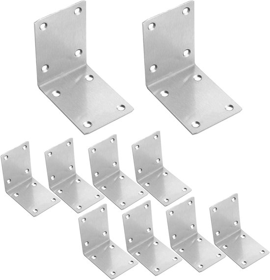10 stuks haakse beugels voor hout, 50 x 70 x 70 mm, 90 ° hoekbeugel, zwaar belastbare gegalvaniseerde staalplaat L Brace Connector Joint voor kleine doe-het-zelf meubels fixatie tafel plank