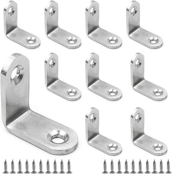 10 stuks hoekbeugels 30 x 30 mm, L-vorm rechthoekige roestvrijstalen metalen beugels met schroeven voor bureau, tafel, stoelen, houten meubelkasten