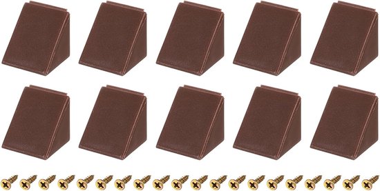 10 stuks hoekhoeken van kunststof, 90 graden, met afdekdop, 23 x 23 x 23 mm, hoekhoek van nylon, voor planken met schroeven, voor kasten (bruin)