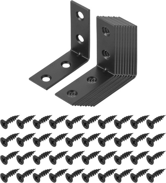 10 stuks L-hoek hoekverbinders metaalverbinders hoekverbinders met schroeven voor houten rekken, zwart, 40x15x40mm