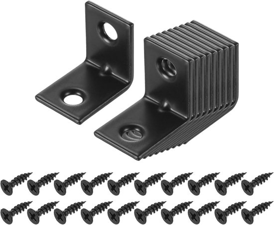 10 stuks L-hoekbeugels Metalen verbinder Hoekbevestiging met schroeven voor houten rekken, Zwart, 20x15x20mm