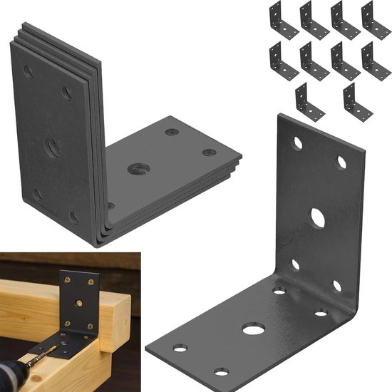 10 Stuks Metaal Hoekbeugels, Heavy Duty Hoekverbinders voor Hout, Rechthoekige L-hoeken voor Hout, L-vormige Verbinders voor Fixeren en Verbinden van Meubels Planken, 6,6x6,6x3,8cm