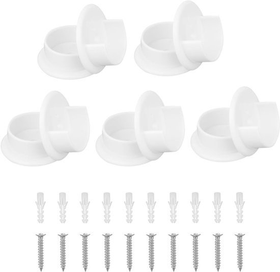 10 stuks plastic steunbeugels voor kaststangen - Geschikt voor 3.5 cm stangen - Inclusief schroeven en ankers voor thuis, badkamer en kledingwinkels