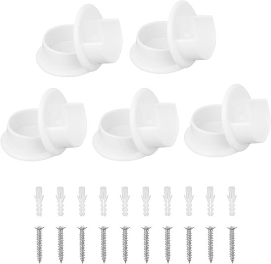 10 Stuks Plastic Steunen voor Kaststangen, Ondersteuning voor 3.5 cm Stangen met Schroeven en Ankers voor Thuis, Badkamer en Kledingwinkels