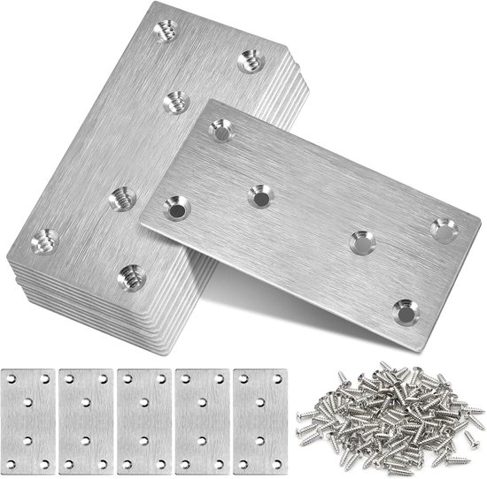10 Stuks Platte Connectoren Van Roestvrij Staal, Houten Metalen Connectoren, Plat IJzeren Geperforeerd, Platte Hoek, 80 x 40 x 1,75 mm, Gatplaat