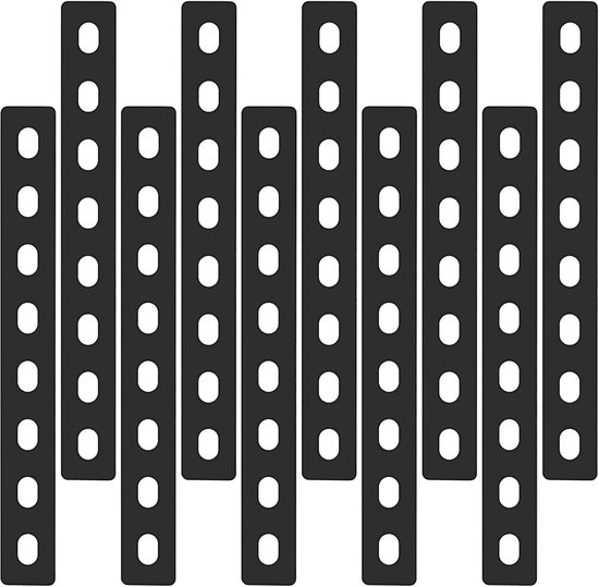 10 stuks platte houten beugels, zware metalen herstelplaten, 8 gaten, 207x24 mm (8-1/8 "x 7/8")