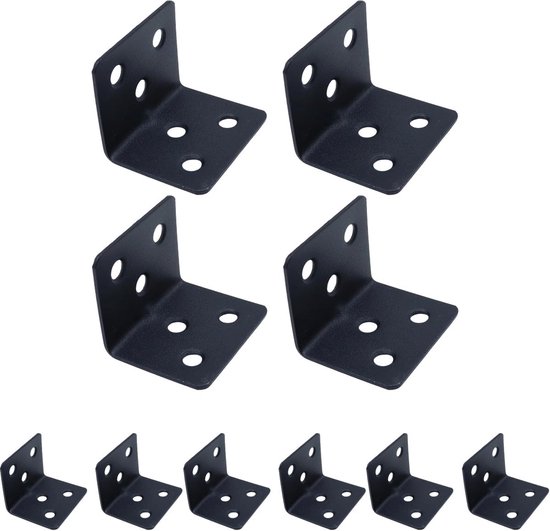 10 stuks roestvrijstalen hoekbeugels, 31 x 31 x 38 x 1,5 mm, L-vormige rechthoekige connector voor bevestiging van hek, tafel, stoel, rek, bed, raam (zwart)