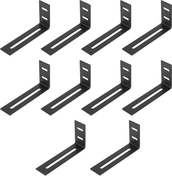 10 stuks stevig verstelbare L-beugels, 105 x 53 x 25,5 mm, zwart | Hoekbeugels, 90 graden rechte hoek, stevig, stevig voor meubels, tafel, plank, verstelbaar, 105 x 53 x 25,5 mm, zwart