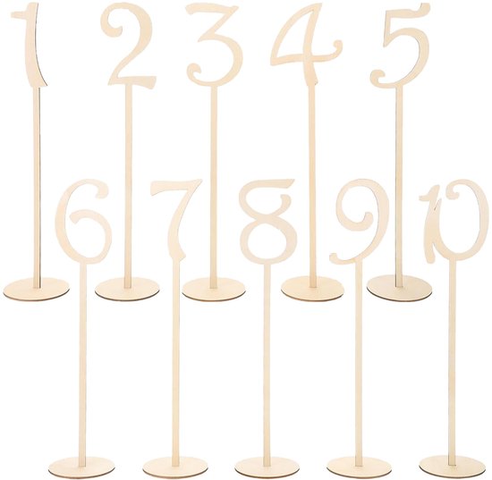 10 stuks tafelnummers van hout in de vorm van cijfers van rustiek hout, tafelnummers, tafelnummers, tafel, cijfers, tafel, bruiloft, banket (A)