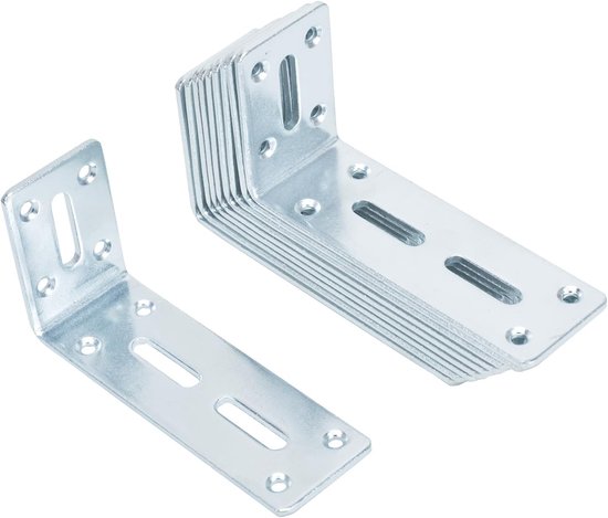 10 stuks verdikte hoekverbinders, verstelbare bevestigingshoeken, met 2 lange gaten, L-vorm, 90 graden hoekverbinding, metalen hoek, meubelhoek voor plank, tafel stoel, 3 mm dikte (wit 120 x 60 mm)