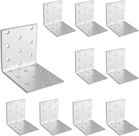 10 x Hoekbeugels (60 x 60 x 60 x 2) Hoek Metalen Verstevigingen Hout Timmerhout Gegalvaniseerd Staalplaat Verbinden Samenvoegen Bevestigen L Reparatie Connector