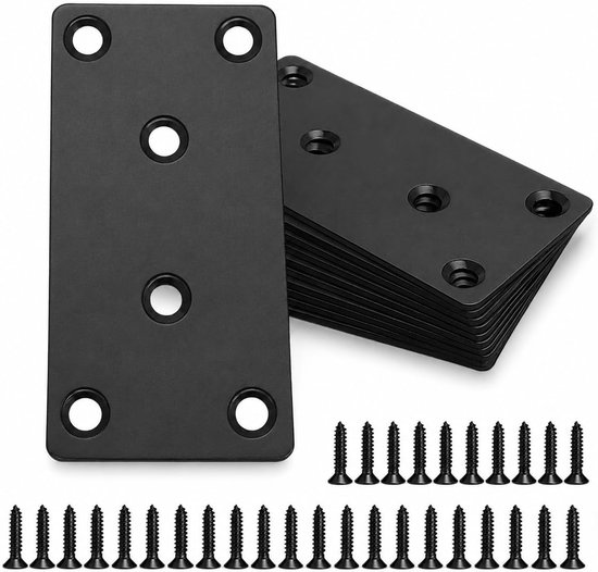 10 x platte verbindingsplaten (80 x 40 x 2) Bevestiging van geperforeerde metalen beugelbeugel voor hout hout dwarsligger roestvrij staal reparatie connector zwart