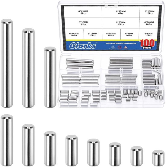 100 Stuks M6 Dowel Pins Set van RVS, Diverse Maten voor Meubelmontage en Machinebouw, Stevige Cylindrische Steunen en Bevestigingspennen