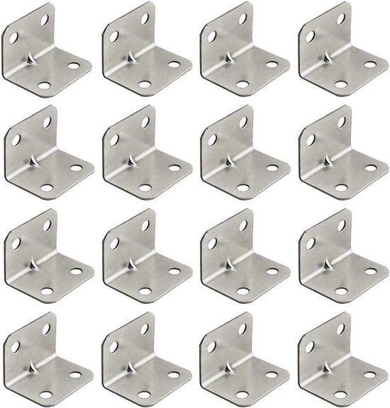 100 Stuks RVS Hoekbeugels, L-vormige Steunbeugels voor Zware Toepassingen, 90 Graad Hoekbeugels voor Planken en Meubels, 32x23.5mm