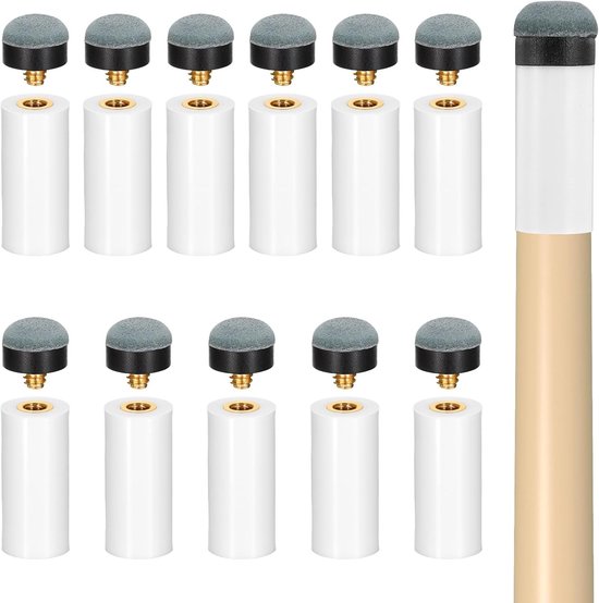 12 sets reserve schroeftips voor biljartkeu met grijze ferrulen en witte punten, 12 mm keu accessoires voor biljart en poolbiljart