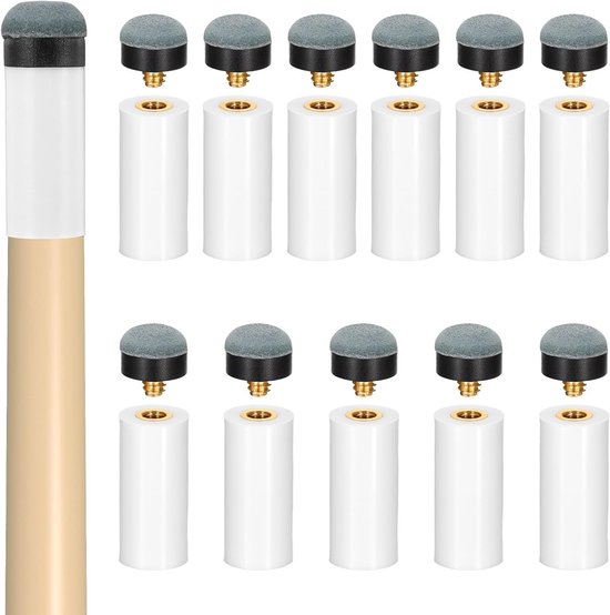 12 sets reserve schroeftips voor biljartkeu met witte en grijze ferrulen, 12 mm keu accessoires voor biljart en poolbiljart van Merkloos
