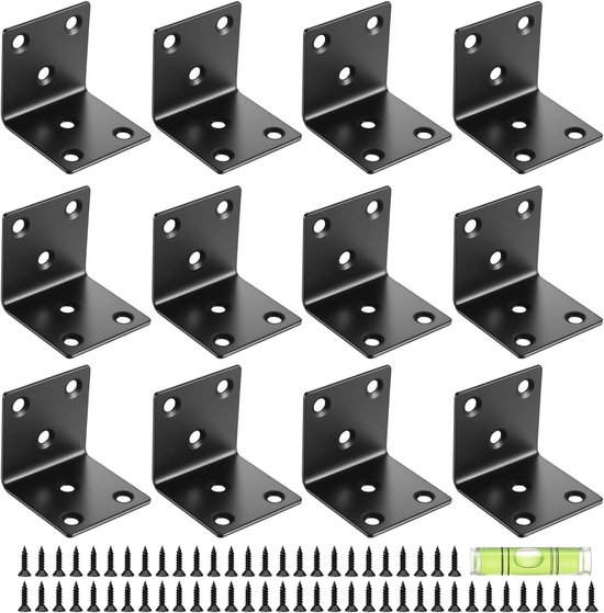 12 Stuks Houten Hoeksteunen, Sterke Metalen 90 Graden Hoekbeugels voor Meubelverbinding, Ondersteuning en Reparatie van Meubels
