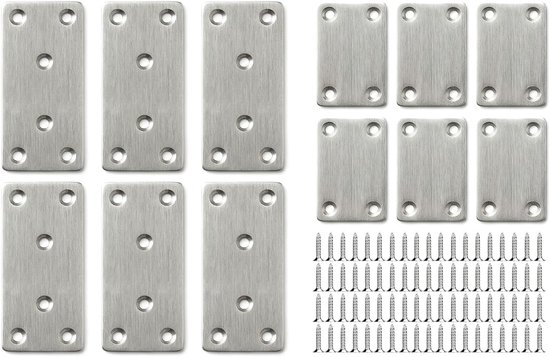 12 stuks platte metalen beugels voor hout, roestvrijstalen platte beugels voor hout, metalen platen voor hout, samenvoegen van herstelplaten voor hekpaalondersteuning, houten spoorwegdwarsbeugels, 2