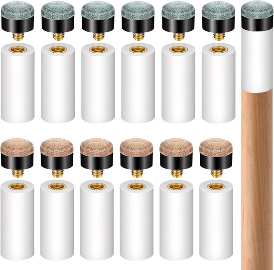 12 Stuks Pool Snooker Cue Tips Vervangingsset met Schroef en Witte Ferrules - 13mm Blauwe en Bruine Billiard Accessoires voor Snooker en Poolspellen