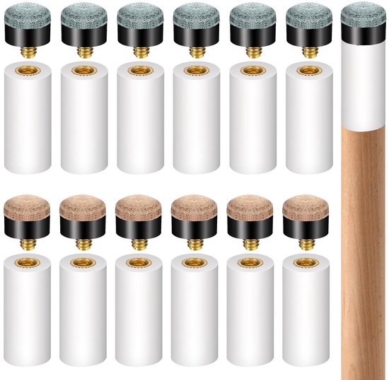 12 Stuks Pool Snooker Cue Tips Vervangset met Witte Ferrules