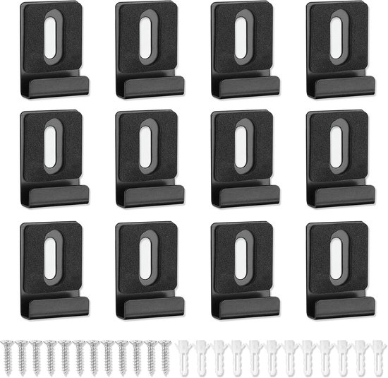 12 Stuks Spiegelhouders Set, Zwarte Spiegelhanger Clip met Schroeven en Expansiebuis, Roestvrij Staal Frameloze Spiegelklemmen met Rubberen Pad voor Spiegel Kastdeur Billboard Display