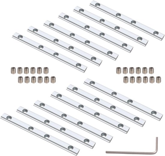 12 stuks verbindingsstukken, aluminium profielconnectoren, rechte binnenlijn, 10 cm lengte, met M5-schroeven, voor 20 x 20-serie, 6 mm groef (zilver, 12PACK-2020)