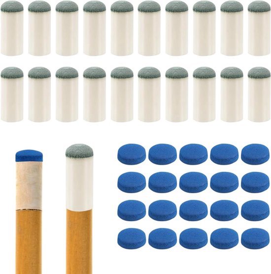 12mm Pool Cue Tips - Biljart - Set van 20 Slip On en 20 Lederen Tips