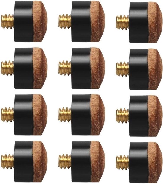 12mm Pool Cue Tips Set van 12 Stuks, Billiard Accessoires, Harde Cue Tips, Vervangende Messing Tips, Bruine Tips voor Biljartstok