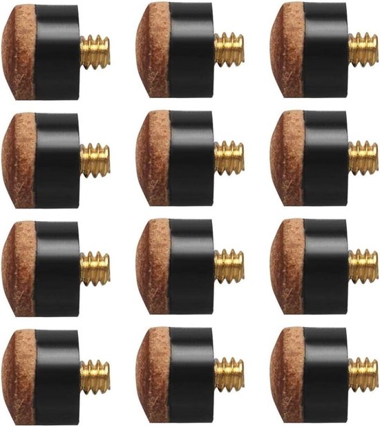 12mm Pool Cue Tips Set van 12 Stuks, Harde Billiard Tips, Vervangende Messing Schroef Tips, Billiard Accessoires voor Optimale Spelervaring