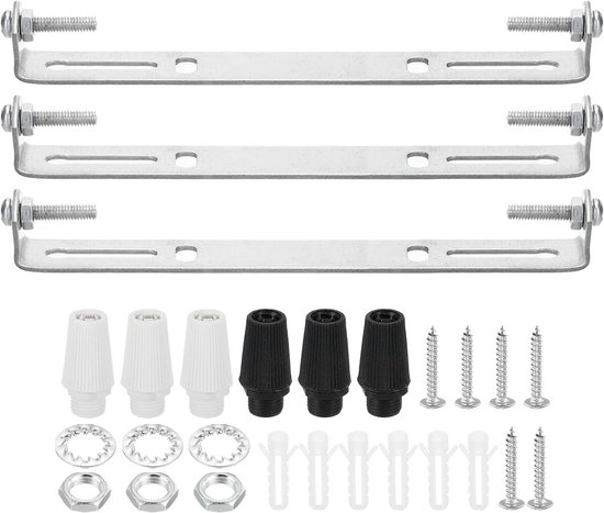135 mm plafondplaatset, 3 sets montagebeugels voor lampen, dwarsstang van huishoudelijk staal met schroeven sluitring, moer, 2 kleuren dop