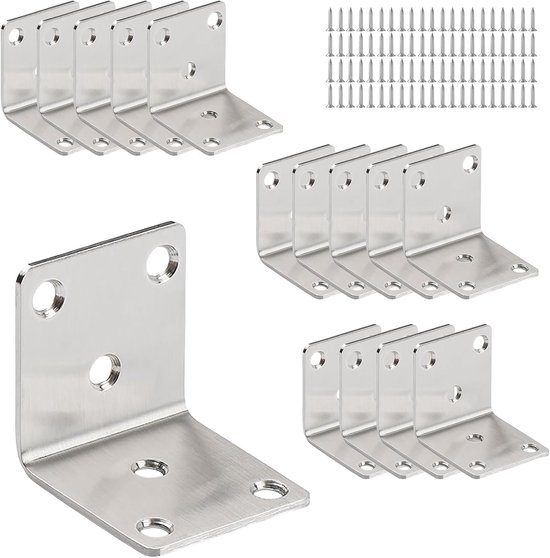 14 stuks hoekverbinders, 50 x 50 x 50 mm, roestvrij stalen hoek met 84 stuks schroeven, metalen hoek, zware belasting, L-klemmen, hoekhoek, 6 gathoeken voor meubels, tafel, stoel, kasten