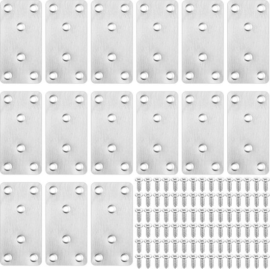 15 stuks platte verbinders, roestvrij staal, houten connector, metalen verbindingsplaat, geperforeerde plaat, montageplaat voor houten stoelen, meubels, plat ijzer, geperforeerde verbindingsplaat +