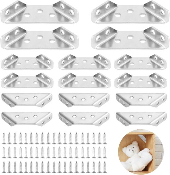 16 stuks hoekverbinders driehoekig steun houder roestvrij staal hoekhoek 60 x 30 mm vorm hoekklem met M4 x 16 schroef hoekhouder hoek meubelverbinders voor houten planken