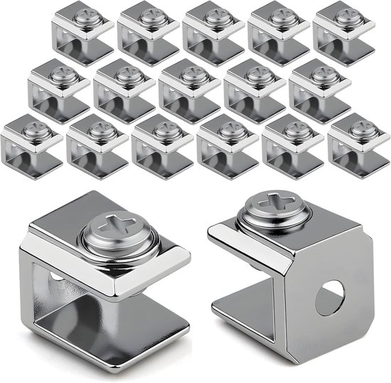 18 stuks glazen plankdragers, vierkante verdikte glashouders, verstelbare glasklemmen, zinklegering, glazen clip voor 3-8 mm dik glas, voor badkamer, woonkamer, open plaatsen