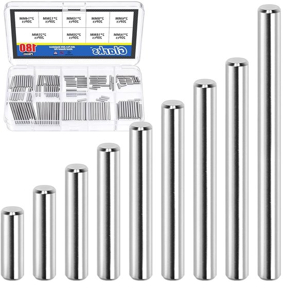 180 Stuks M2 Dowel Pins Kit - Roestvrijstalen Cilindrische Steunen voor Meubelinstallatie, Machinefabricage en Plankbevestiging