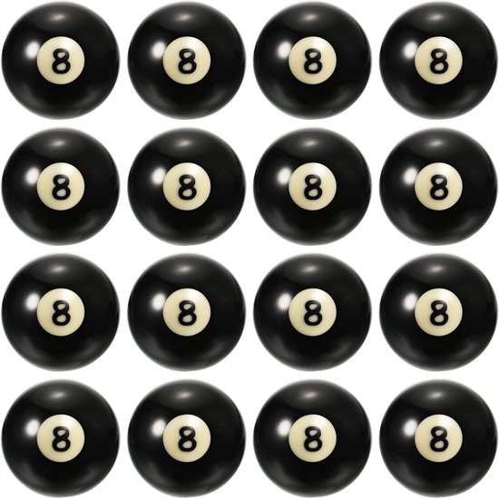 2-1/4" #8 Ball Billiard Reservefbal, 16-delige set voor biljart, pooltafel en speelkamer, zwart en duurzaam