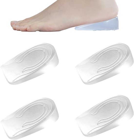 2 Paar Gel Hakpads, 1 cm Hakwig voor Achillespees en Hielsporen, Transparante Hoogte-inlegzolen, Siliconen Hakpads voor Dames en Heren met Comfort en Ondersteuning