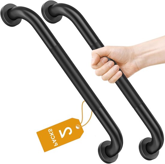 2-Pack 16 Inch Matte Zwarte Douche Steunbeugel, RVS Muurbevestiging, Veiligheidsbeugel voor Badkamer en Balansondersteuning