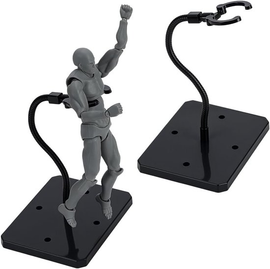 2 Sets Actiefiguur Display Standaards met Verstelbare Slangengewrichten voor Minifiguren - Zwart Plastic Ondersteuning met Rechthoekige Basis voor HG RG SHF - 93x73x177mm