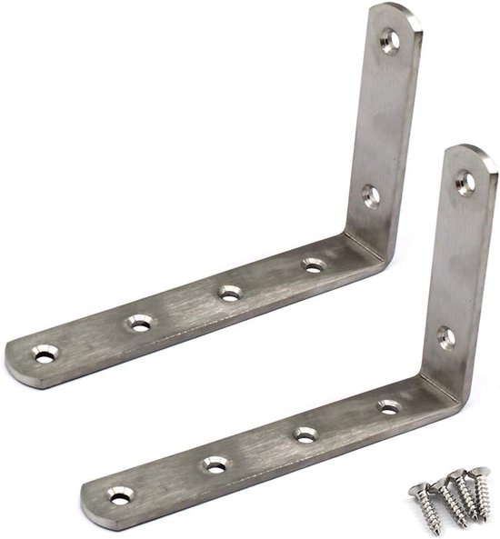 (2 stuks) 150x100x4mm hoekconnector hoekbeugels (dikte 4mm) roestvrij staal L vorm beugels met schroeven