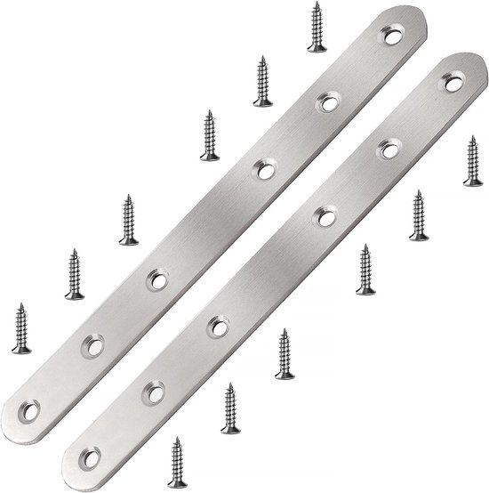 2 Stuks 195x20x3mm Rechte Steunbeugels, RVS Platenbeugels, Verbindingselementen voor Meubels met 12 Schroeven voor Houtbewerking