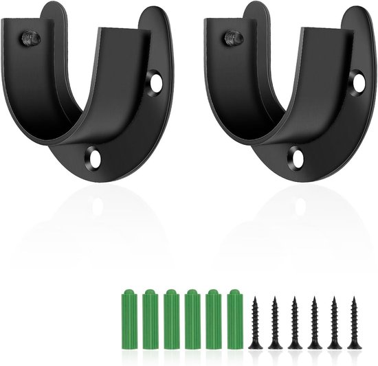2 Stuks 38mm Kledingrail Houder, Zwarte Ronde Tube Beugel, Roestvrijstalen Steun voor Garderobe, Gordijnen en Badkameraccessoires