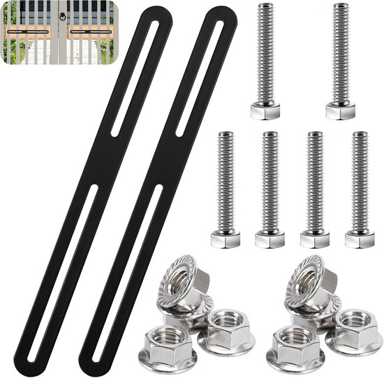 2 stuks bevestigingsset voor hekbrievenbus, zwart, hekbevestiging, 275 x 24 mm, brievenbus, bevestiging brievenbus voor bevestiging aan poorten of hekken